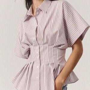 Casual Women's Striped Pleated Shirt Short-Sleeve Limited Edition